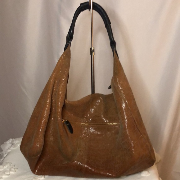 LOLA BERNARD MODENA burnt Orange croc embossed leather/suede shoulder handbag. - Picture 5 of 16